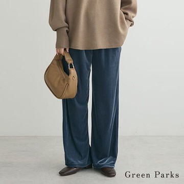 【Green Parks】光滑條紋絲絨寬褲