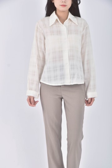 (S) 透膚白色襯衫上衣