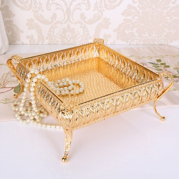 客廳家用水果盤創意現代金屬果盤歐式多功能茶幾桌面零食收納盒