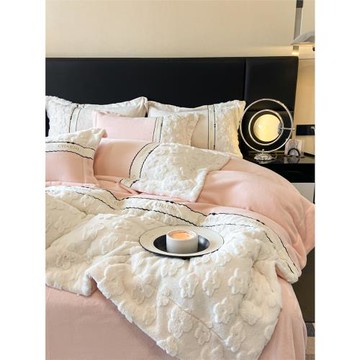 輕奢高級感牛奶絨床上四件套加絨公主雙面法蘭珊瑚絨被套床單床品