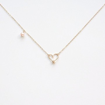 小巧愛心 手工繞線 14Kgf 包金項鍊 | Akoya 小珍珠墜 客製化禮物