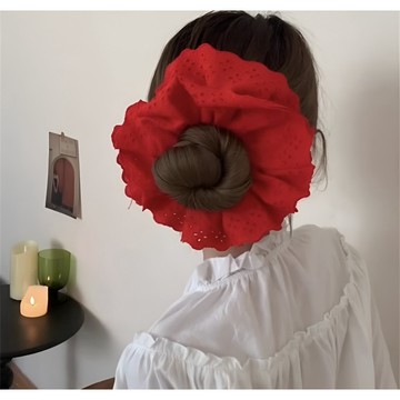 taoye♡ |趙露思同款蕾絲髮圈 法式甜美雙層立體蓬鬆大腸髮圈丸子頭馬尾頭花 紅色髮圈