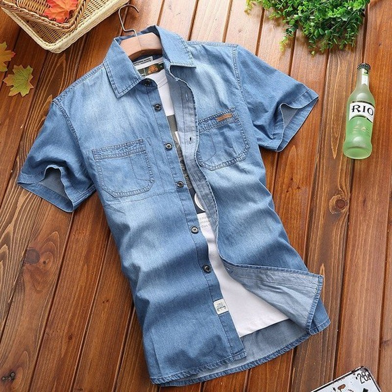 Tシャツ メンズ 半袖 カットソー デニムシャツ メンズ 半袖シャツ スタンドカラー 通販 Lineポイント最大0 5 Get Lineショッピング