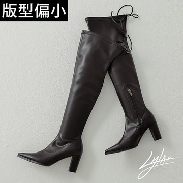 🧨開運專區最高現折2026🧨ANNSTAR 蕾菈聯名-辣妹特務過膝彈力尖頭長靴8cm-黑(版型偏小)