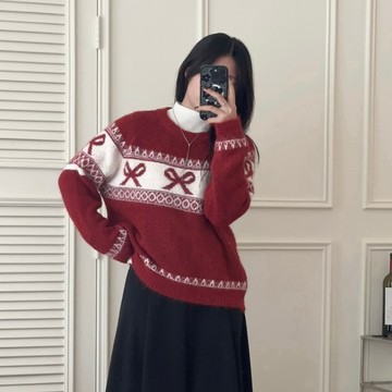 「FOR GIRLS」售完不補! 新年紅🧨 蝴蝶結緞帶針織上衣（2colors）