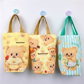 現貨 奶油小熊飲料袋 保溫杯水壺收納 可愛帆布袋 上班族學生通勤必備 BD-012 9D