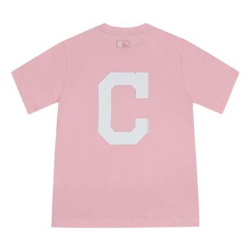MLB Cleveland Indians Cleveland Guardians Big Logo Round Neck Short Sleeve Unisex Pink