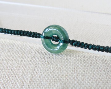 本命年【歲歲平安】冰種放光平安扣翡翠絲光編織手鍊SW71招財開運