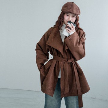 現貨★附腰帶!麂皮絨單釦斜邊開岔外套(共1色) 1028 【NR2232】