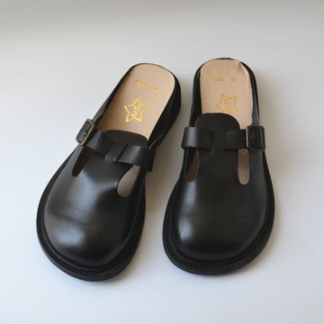 真皮包頭半拖復古洛麗塔大頭涼拖鞋女森系復古文藝外貿原單丁字扣