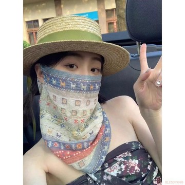 桃園出貨🍂冰絲防曬面罩護頸一體女夏季防紫外線戶外透氣口罩掛耳防曬面紗
