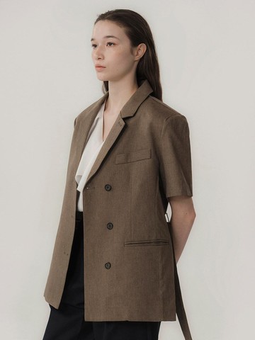 Classy Linen Belt Blazer (Brown)