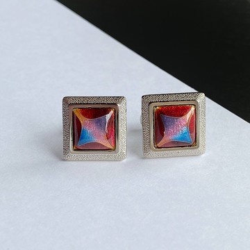 星星【紅】景泰藍袖扣袖扣純銀有線景泰藍