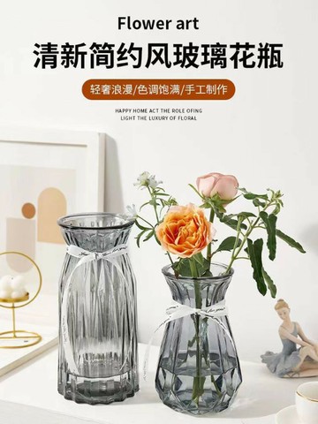簡約插花富貴竹玻璃玫瑰鮮花透明真擺件ins居家水養花瓶風裝飾