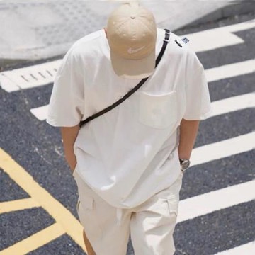 新款長谷川監制刺繡重磅口袋短袖T恤潮牌男日系寬松純棉簡約半袖