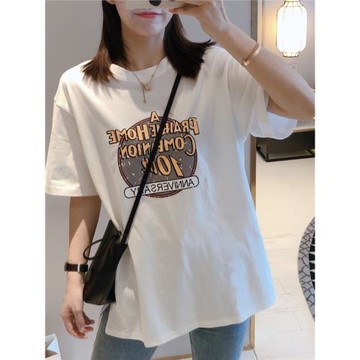 2025夏季新款歐貨大版白色短袖t恤女中長款寬松洋氣純棉正肩上衣
