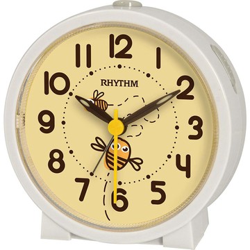 RHYTHM CLOCK 日本鐘 卡通風格貪睡夜燈滑動式秒針臥室必備鬧鐘(採蜜蜜蜂)