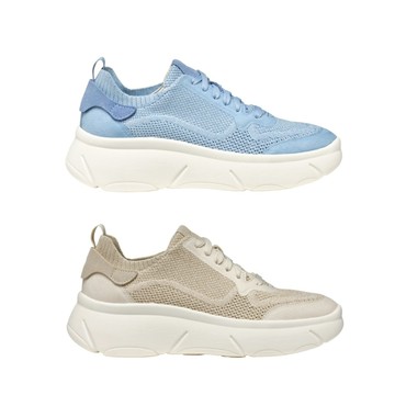 【GEOX】女鞋 運動鞋 藍/米 NEBULA 輕量透氣厚底快穿襪領式休閒鞋 2色 新品