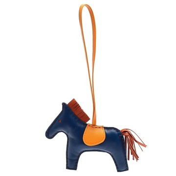 HERMES RODEO馬兒造型拼色小羊皮鑰匙圈/吊飾(迷你-藏藍/橙色)