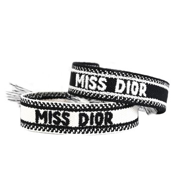 Christian Dior J'ADIOR MISS DIOR 兩件套撞色編織手環.黑/白