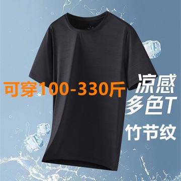 特大碼大肚子男士透氣薄款高彈性冰絲速干T恤夏季短袖新款男體恤