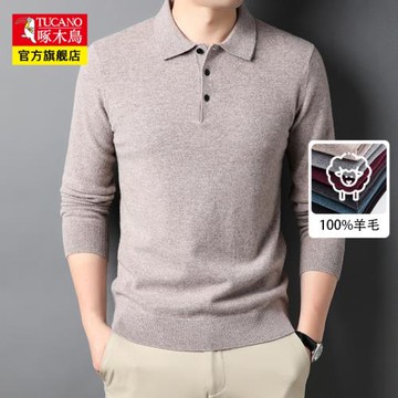 啄木鳥翻領針織衫男商務休閑時尚潮流男士羊毛衣中青年針織打底衫