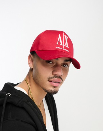 Armani Exchange logo baseball cap in red
