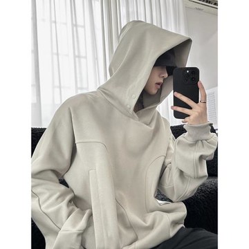 衛衣男款潮牌春秋季美式高街設計感小眾重磅排扣連帽外套加絨加厚