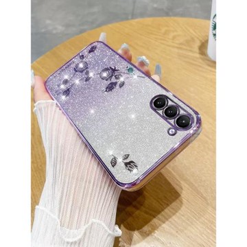 適用于三星S23手機殼永生花s22plus透明電鍍軟殼s21ultra高級感s21fe閃粉漸變保護套galaxy奢華水鉆花朵女生