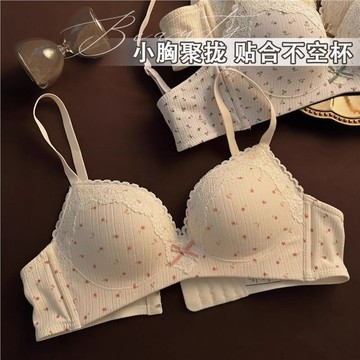 台灣現貨【法拉米拉】甜美少女蕾絲邊性感內衣女小胸聚攏顯大無鋼圈防下垂文胸女士棉胸 草莓麻薯 22-0223