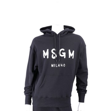 MSGM 塗鴉字母刷毛襯裡黑色棉質連帽長袖運動衫 大學T(男款)