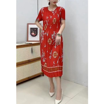 [KEITH-WILL]韓國三宅風格優雅知性壓褶點點奢華洋裝(褶皺/修身/輕薄/小香風/中大尺碼)