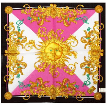 VERSACE凡賽斯古典太陽圖騰純棉方巾 領巾(粉白)989017-13