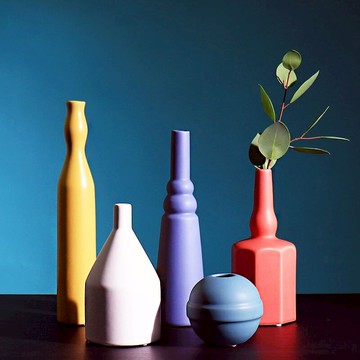 北歐現代莫蘭迪色彩色陶瓷花瓶客廳樣板間櫥窗干花插花器裝飾擺件