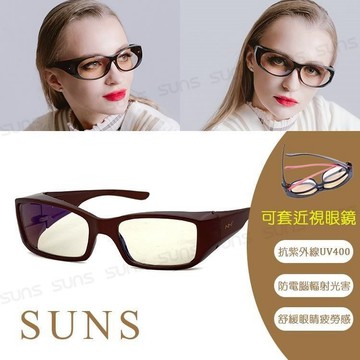 【SUNS】頂級濾藍光眼鏡 阻隔藍光/近視老花眼鏡可外掛 抗UV400 方框茶色