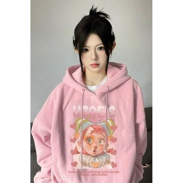 9號倉庫 大尺碼純棉衛衣 圓領衛衣 美拉德美式連帽衛衣早秋天慵懶風藝術生嫩粉色寬松ins外套 長袖上衣 大學t