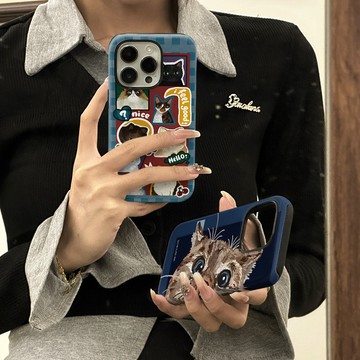 復古油畫貓 蘋果17Air/16e 15promax 手機殼iphone13菲林二閤一14/12保護套15
