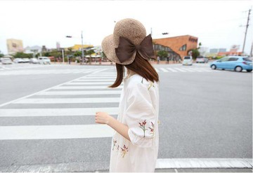 【日本】咖啡大蝴蝶結遮陽草帽