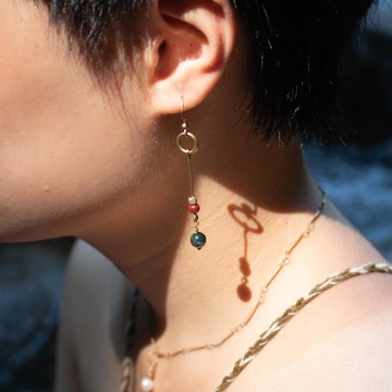 三疊紀被子植物 | 黃銅14K注金抗敏垂墜天然石黃銅造型耳環 耳夾