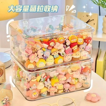 臺灣/現✨收納盒 帶鎖盒 首飾盒吧唧可愛小卡盒展示架桌面展示櫃透明萌粒收納盒帶蓋防塵盲盒手辦