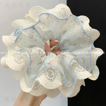 隔日達627💥韓系蝴蝶清新雙層大腸髮圈蕾絲四層丸子高級頭髮頭繩馬尾髮飾新款