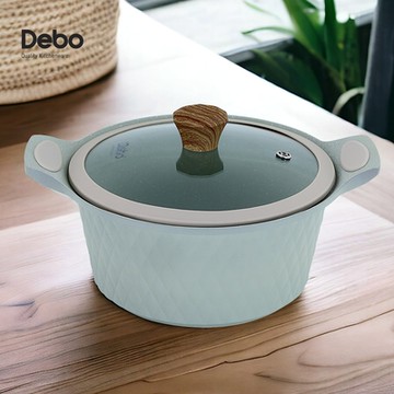 【德鉑Debo】菱格紋雙耳複底不沾湯鍋24cm#17077