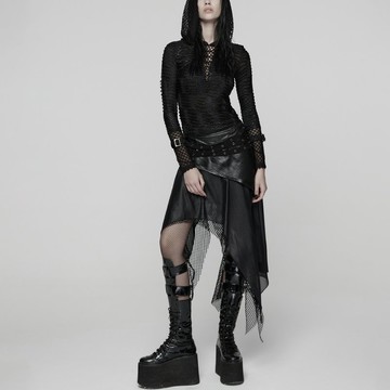 廢土龐克女巫網格針織雪紡半裙