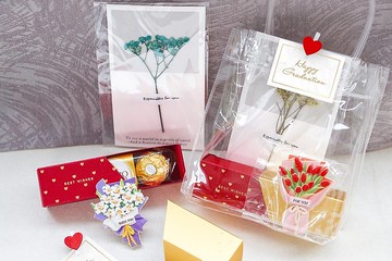 感謝祝福禮 時尚閃金紅盒金莎3顆入+花束磁鐵+乾燥花卡片(共五款)