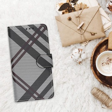 Aguchi 亞古奇 Apple iPhone 14/14 Plus/14 Pro/14 Pro Max (精品版) 英倫格紋經典手機皮套 側掀磁扣支架式皮套 - 灰黑