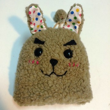 RABBIT LULU 兔子 濃眉大眼帥氣兔 鑰匙包  手創 兔奴專用-奶茶色