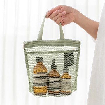 韓國 byfulldesign - 韓製手提網眼寬底收納袋(中)-霧綠 (225x195x70mm)