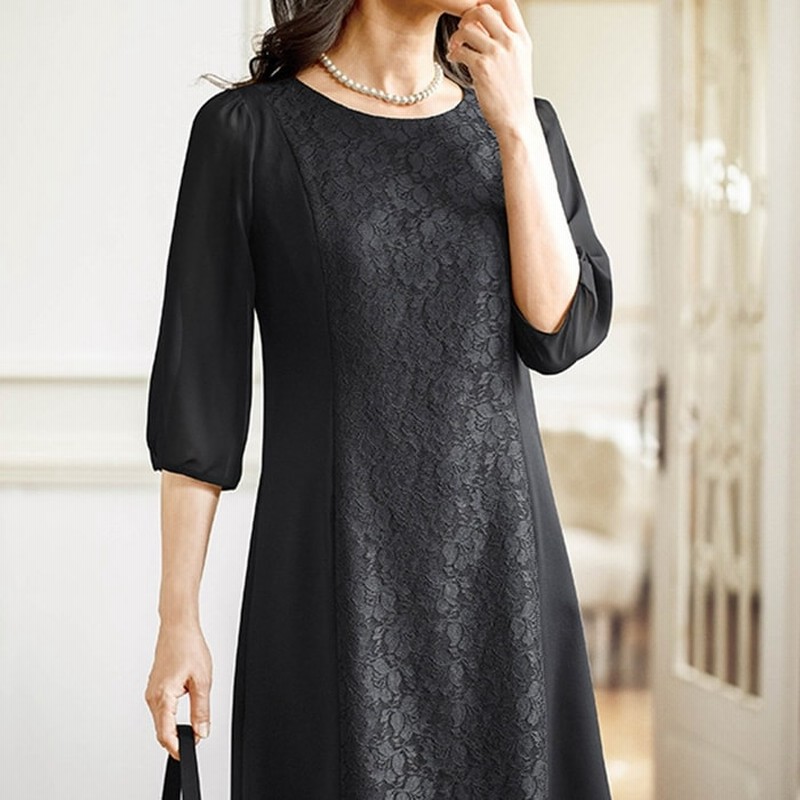 ベルーナ 洗えるストレッチ レース切替フォーマルワンピース 黒 Ll レディース 通販 Lineポイント最大2 0 Get Lineショッピング