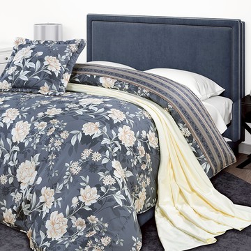 【多利寶寢具】FITNESS 精梳棉雙人鋪棉兩用被套-花語情嵐-藍灰