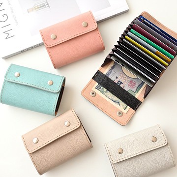 風琴式卡夾 【 縮小皮革 】 迷你錢包 本革 莫蘭迪色 鈔票對折 設計師款 HS72K